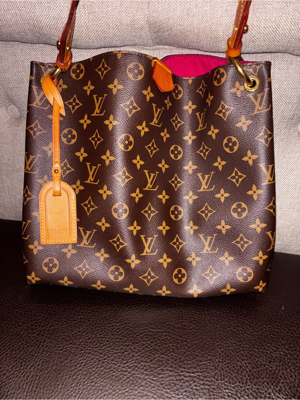 Louis Vuitton Brown Monogram Tote with Pink Lining
